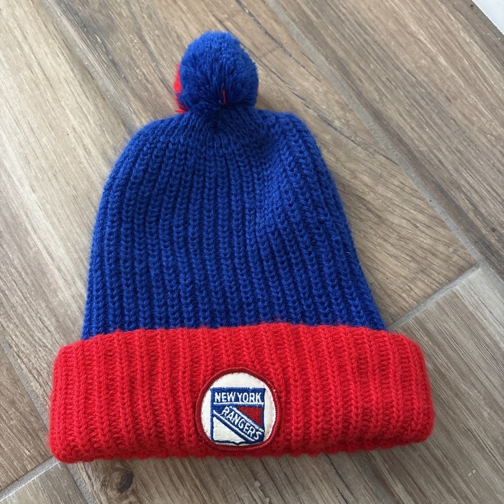 Vintage New York Rangers Hockey Ski‎ Hat Red/blue Pom